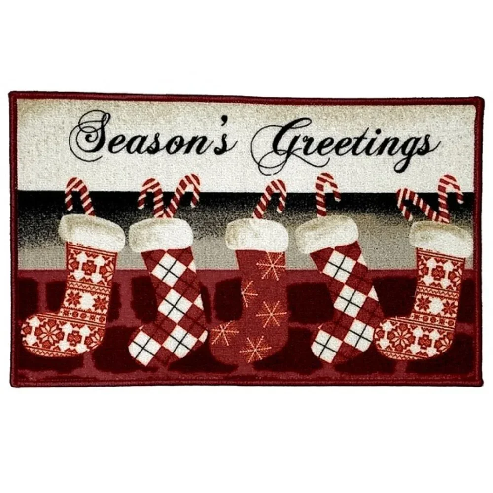 Simply Holiday Rug Christmas Greetings Accent Scatter Mat Red White 17.5 X 28